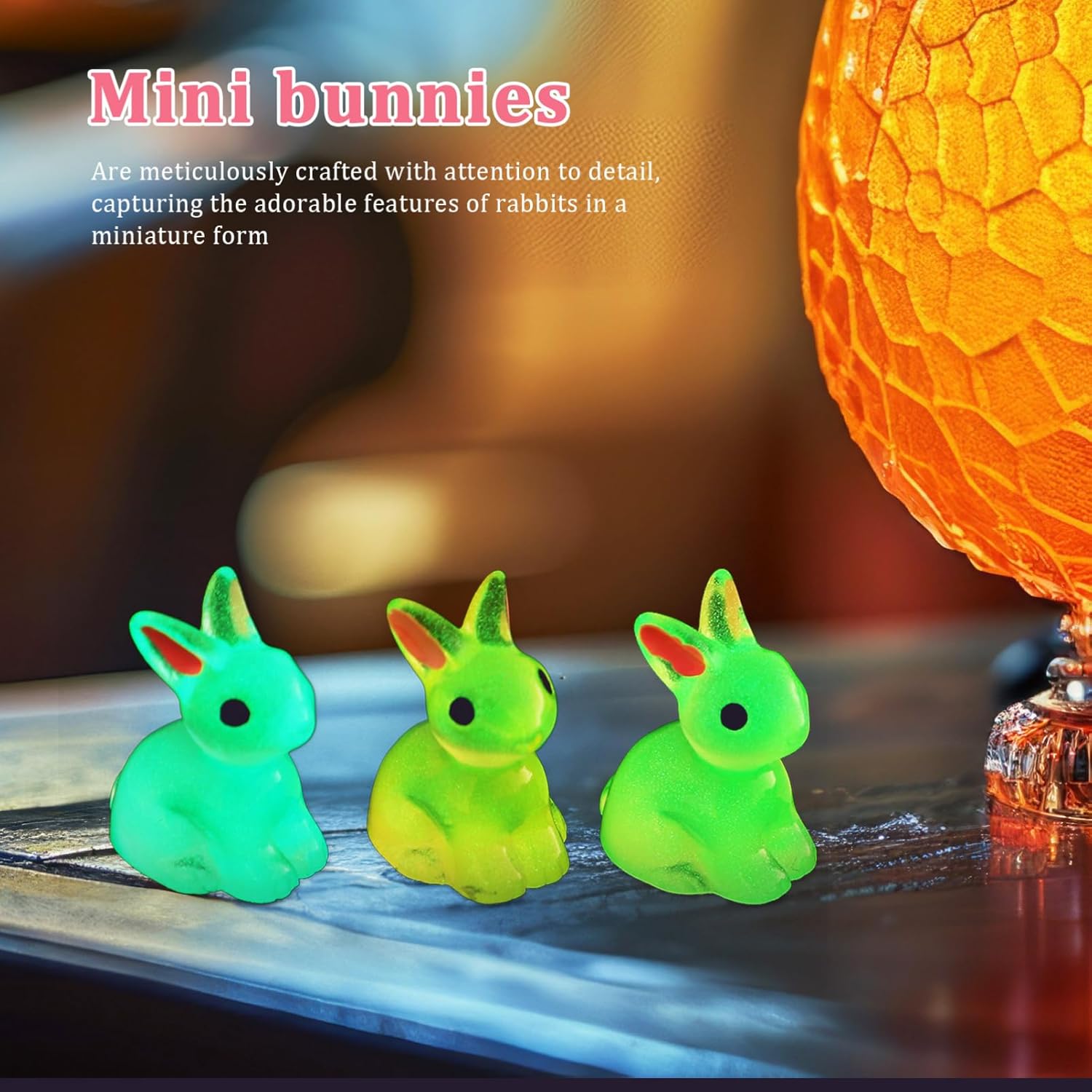 Gatuida 200pcs Mini Bunnies Resin Figurines Decorations for Gardens Dollhouses and Home Decor Glows The Dark for Easter and Creative Crafts