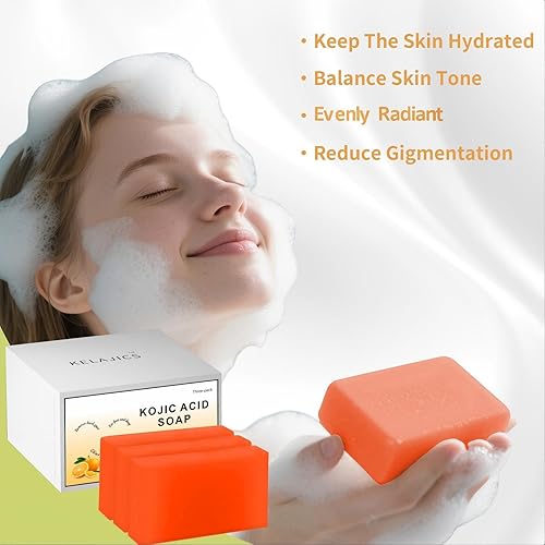 Miniatura 3 de Barras de jabón de ácido kójico con retinol, colágeno, vitamina C, aroma a naranja fresca para cara y cuerpo, elimina las manchas oscuras, hidrata,