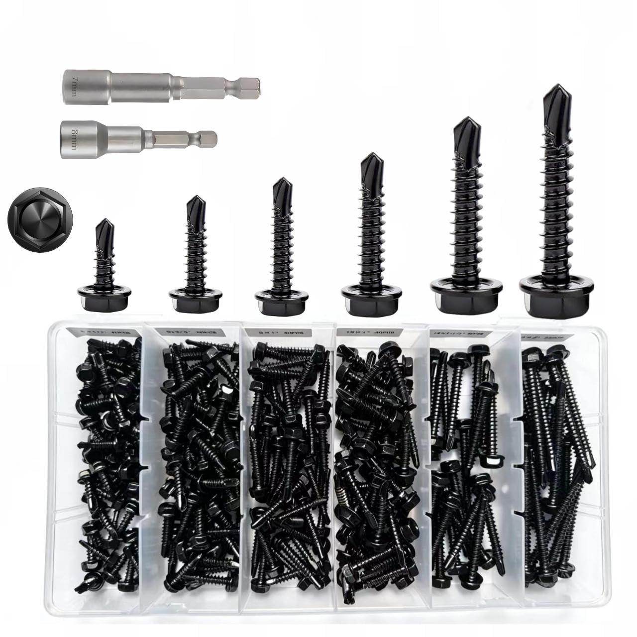 Black 410 Stainless Hex Washer Self Drilling Screws 240PCS #8#10 Kit