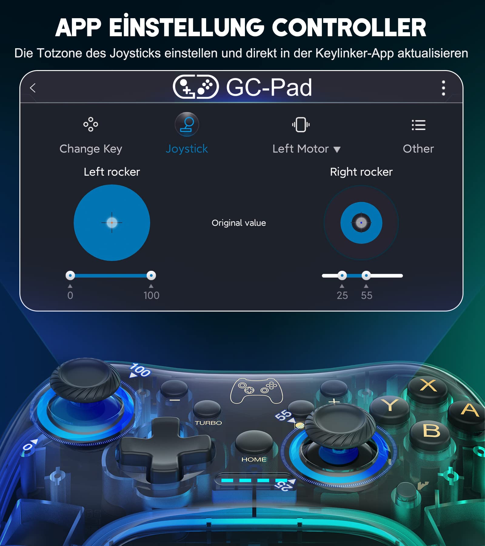 Wireless Switch Controller für Switch/Lite/OLED Konsole,Switch Controller mit Präzise Bewegungssteuerung/Dual Motor Vibration/Turbo/Aufwecken Funktion/RGB Leuchtmodi/Durchsichtig Look/15Std Spielzeit
