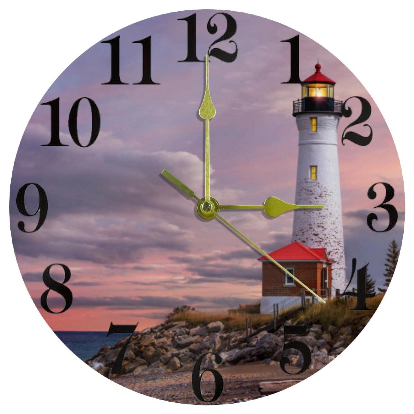 Horloge murale ronde phare côtier sans bruit pour retrouver le calme chez soi