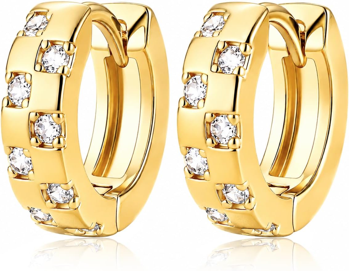 Turandoss Chunky Gold Hoop Earrings for Women Trendy - 14K Gold Plated Hypoallergenic Small Huggie Hoops for Women Dainty Cubic Zirconia Earring Fashion Jewelry Huggie Earrings