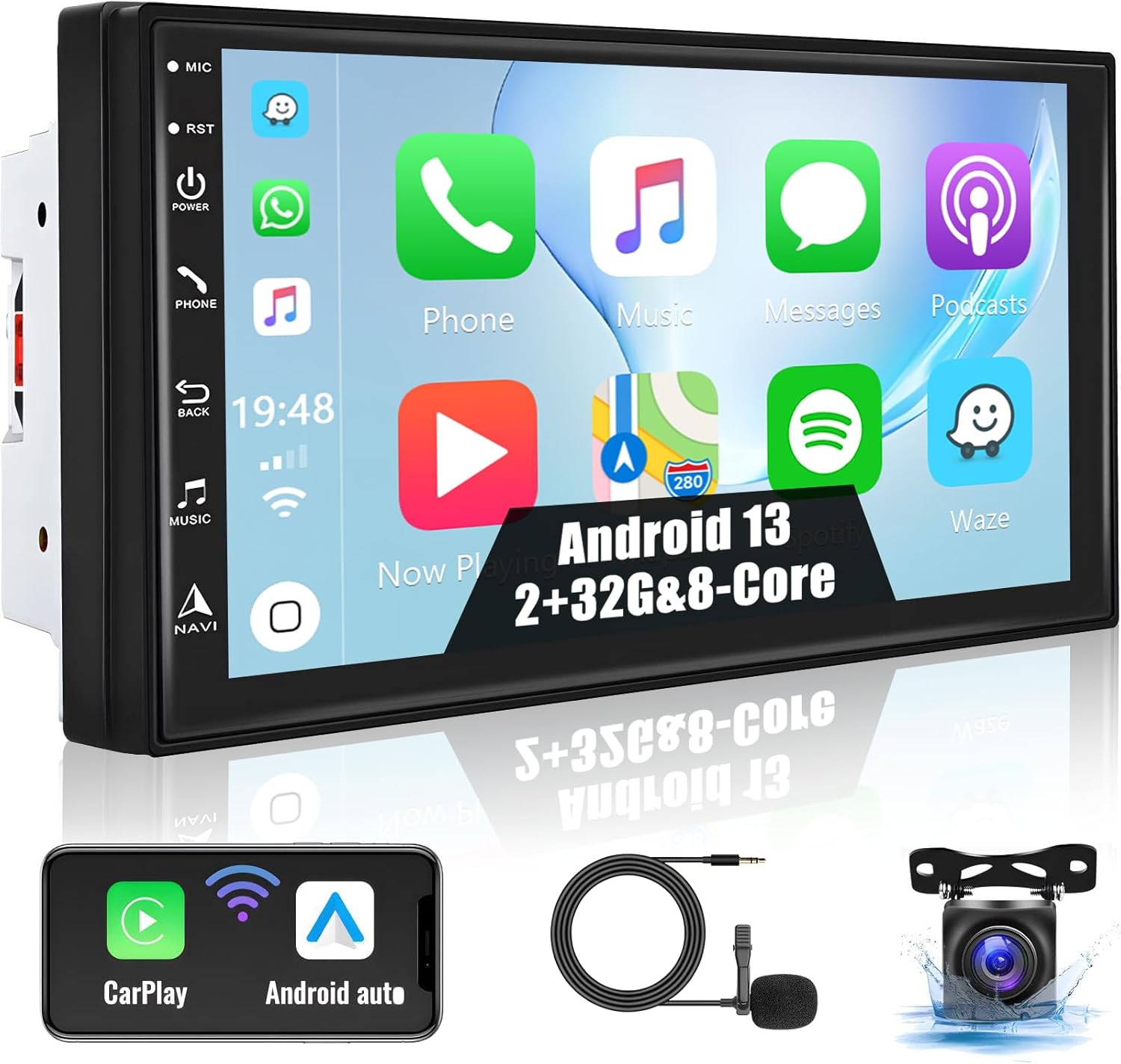 2+32G Android 13 Doppel Din Autoradio mit Carplay Android auto, 7 Zoll HD Touchscreen 8Core