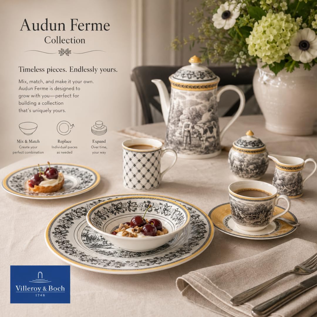 Villeroy & Boch Audun Ferme miseczki deserowe, białe/kolorowe, nadają się do mycia w zmywarce, nadają się do kuchenki mikrofalowej, miski na desery, miski, miseczki na musli, porcelana premium