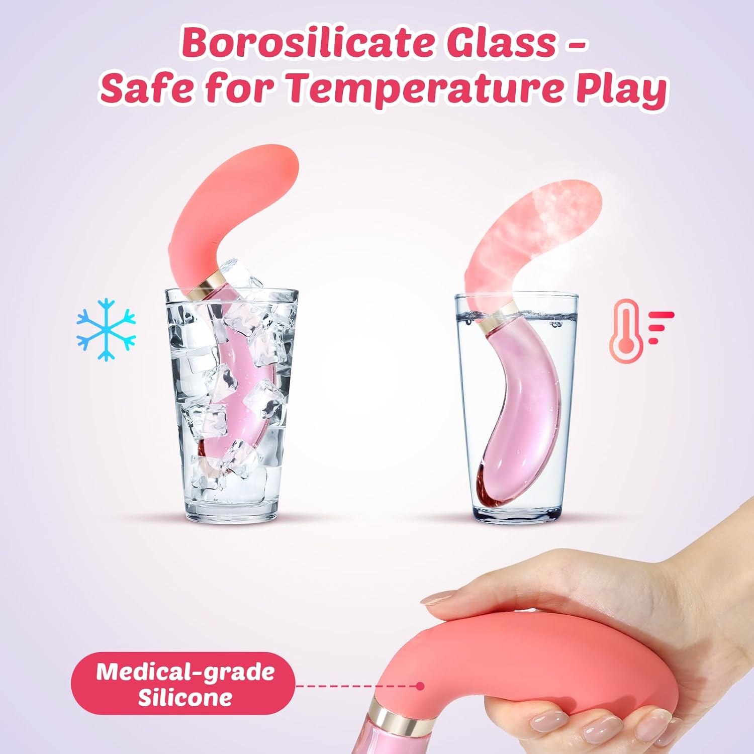 Vibrators& Double Sided Glass Dildo – G Spot Vibrator with Light-Up Glass Dildo and Silicone Tips, 10 Modes Anal Sex Toys for Women, Solo or Couple Play