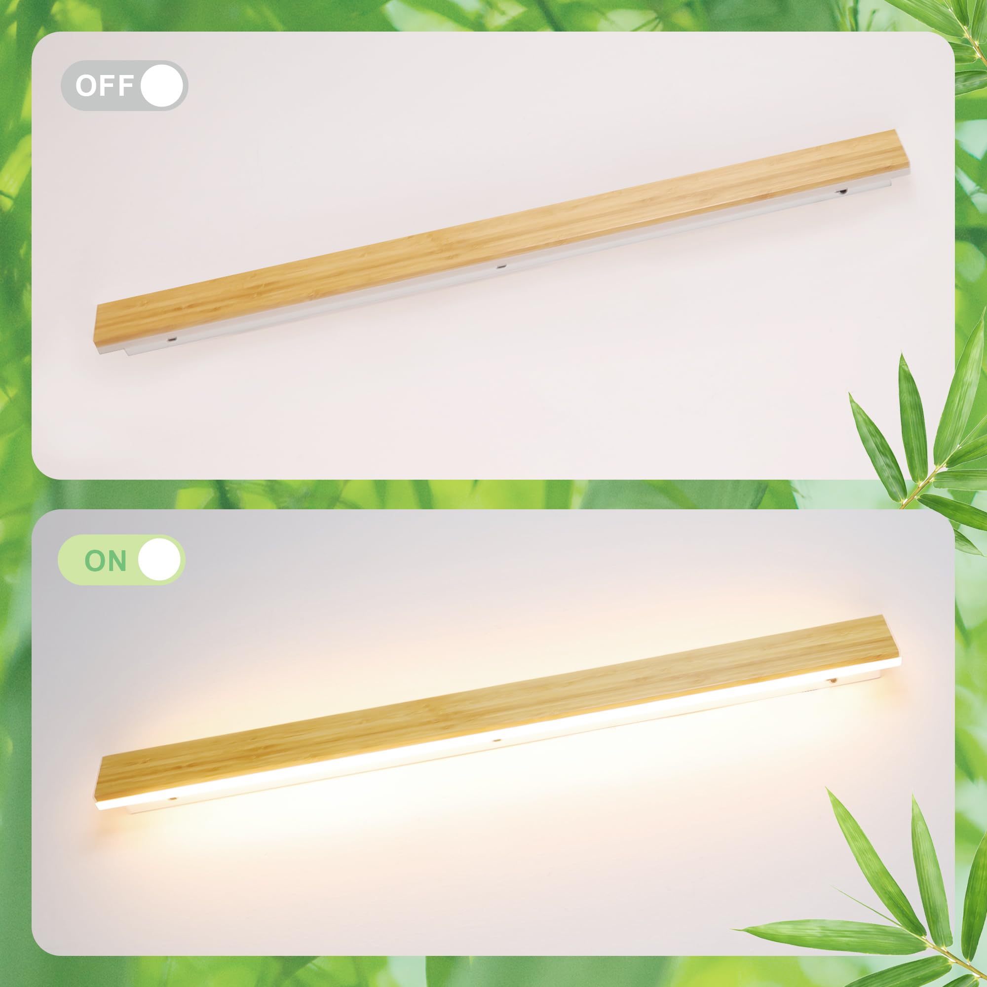 AOEH Lampada Da Parete Interno Led Applique Da Parete In Legno Lampade Da Muro Lunga In Bambù Luci Da Parete Legno 35w 3000k Moderno Lampada A Muro Per Camera Da Letto,Soggiorno,Corridoio,Scale,115cm
