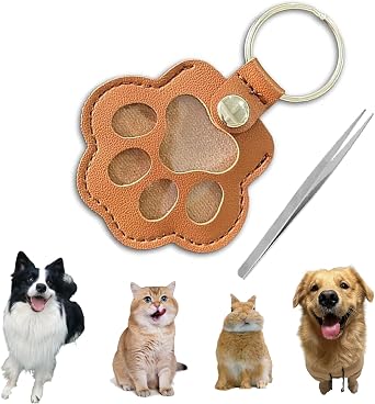 Leather Pet Fur Keepsake Cat Paw Keychain Cute Dog Hair Collector Key Chain, Pet Hair Storage Memorial Keychain