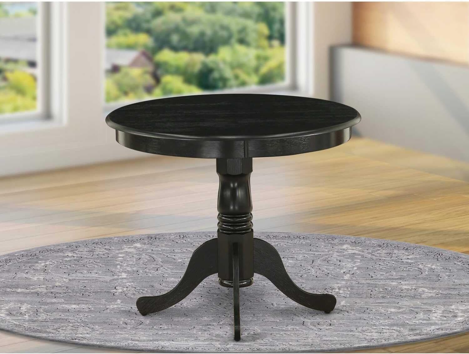 HomeStock Round Wood Dining Table - Sturdy Kitchen Table for Small Spaces Wirebrushed Black/36-Inch Without Dropleaf