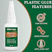 Vista 3 de Pegamento de plástico, 1.06 oz (30 g), pegamento de plástico a plástico para pegar plástico y otros materiales, pegamento súper instantáneo