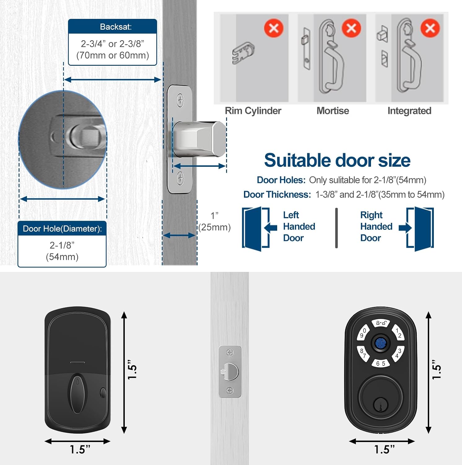 Smart Fingerprint Door Lock, Keyless Entry Biometric Deadbolt for Front Door, 3-in-1 Access with Keypad, Mechanical Key & 0.3s Touch Unlock, Easy DIY Installation (Matte Black)