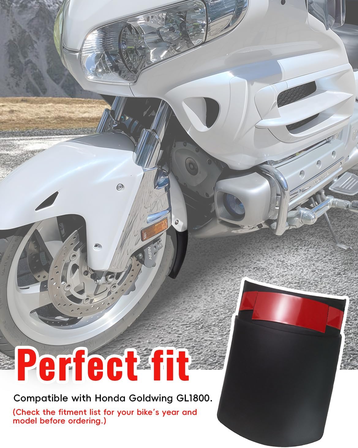 Front Fender Extension for Gold wing, Black Plastic Front Mudguard Extender Wheel Splash Guard Extension for Honda Goldwing GL1800 2018 2019 2020 2021 2022 2023 2024 Accessories