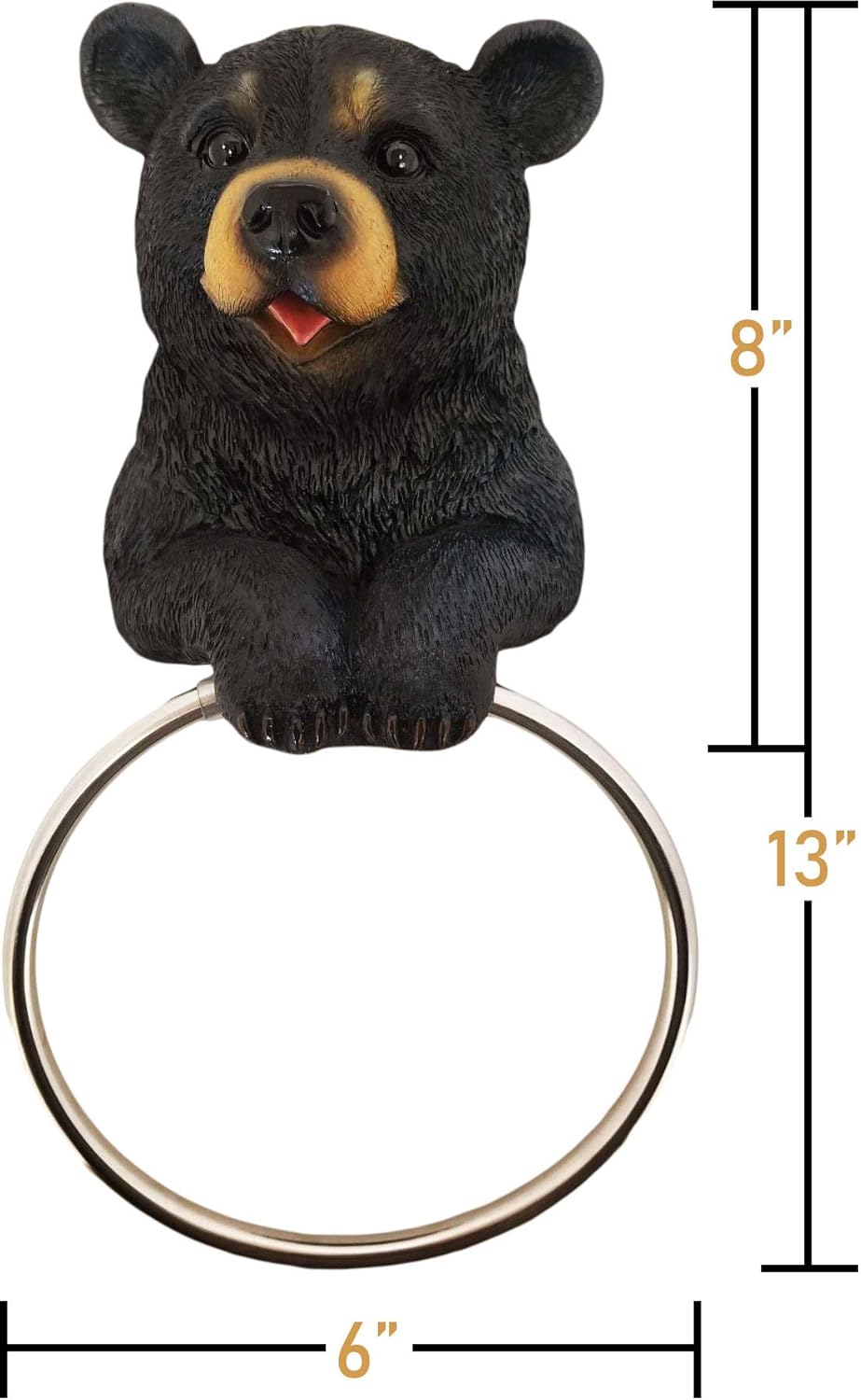 DWK 8-inch Hugo the Helper Black Bear Towel Holder Ring Rustic Woodland Forest Themed Kitchen Bathroom Cabin Decor