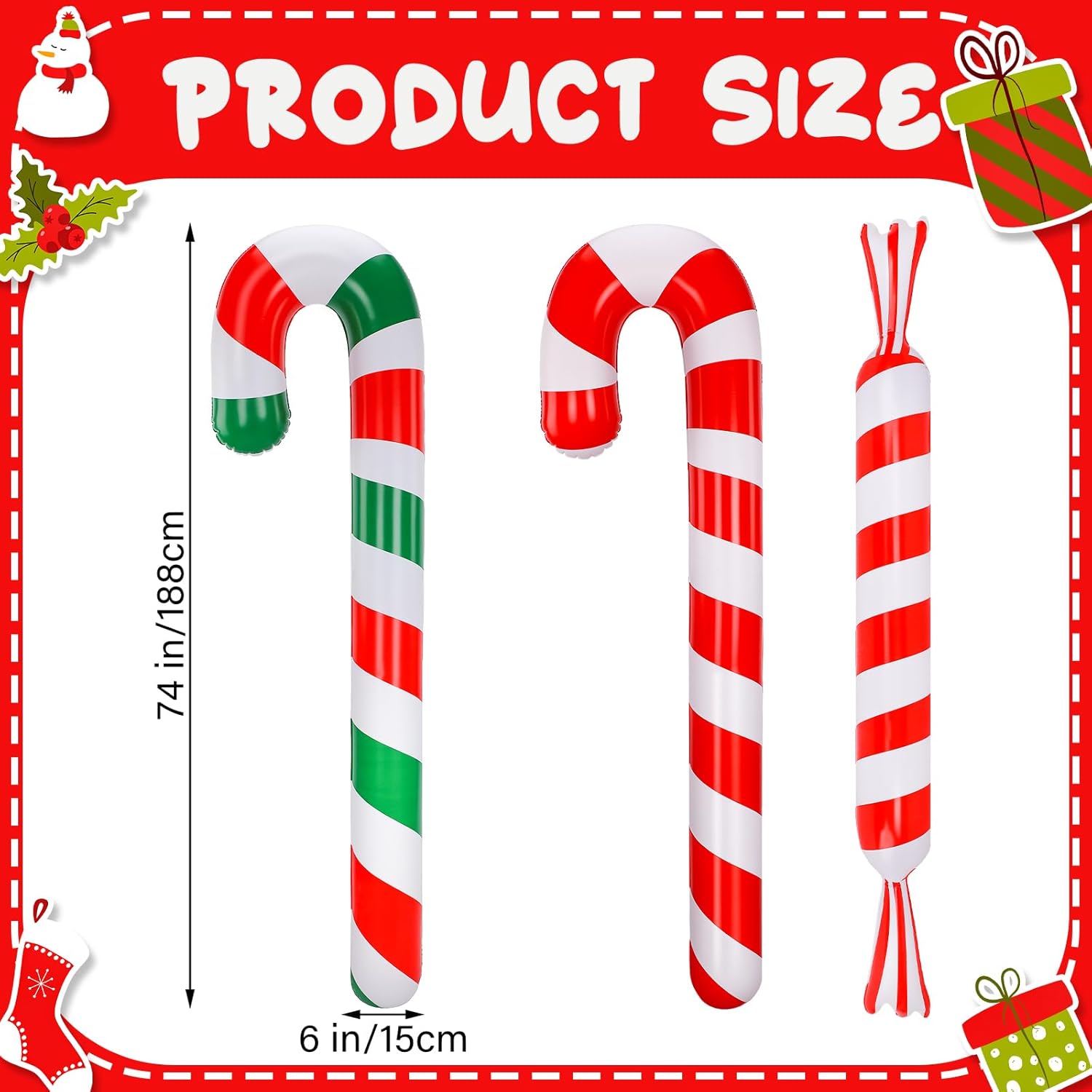 6 Pcs 6.17 ft Inflatable Christmas Candy Canes Jumbo Christmas Decorations Candy Cane Balloons for Xmas Party Decor Indoor Outdoor Yard Garden Lawn Pool Holiday Party Supplies