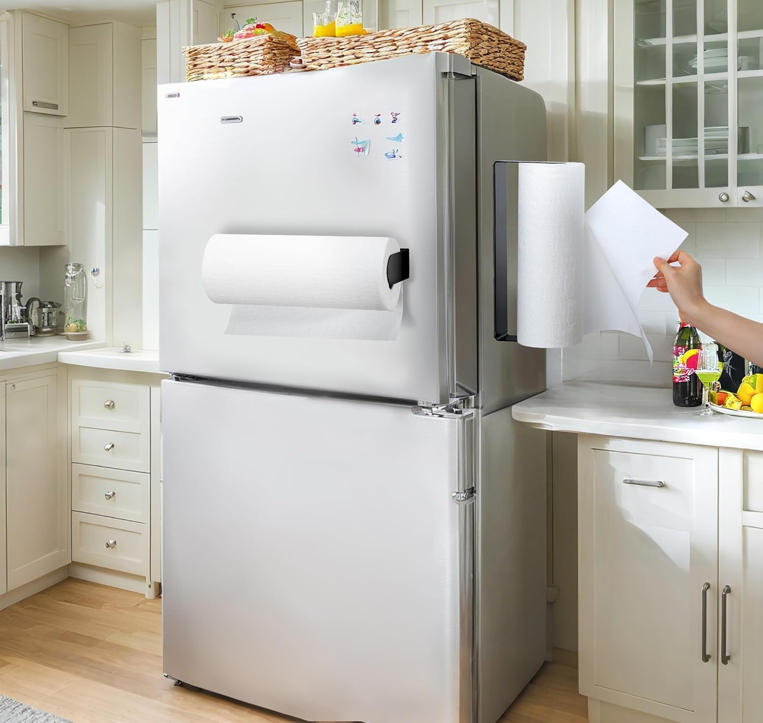 DELITON Magnetic Paper Towel Holder for Fridge, Black Roll Rack