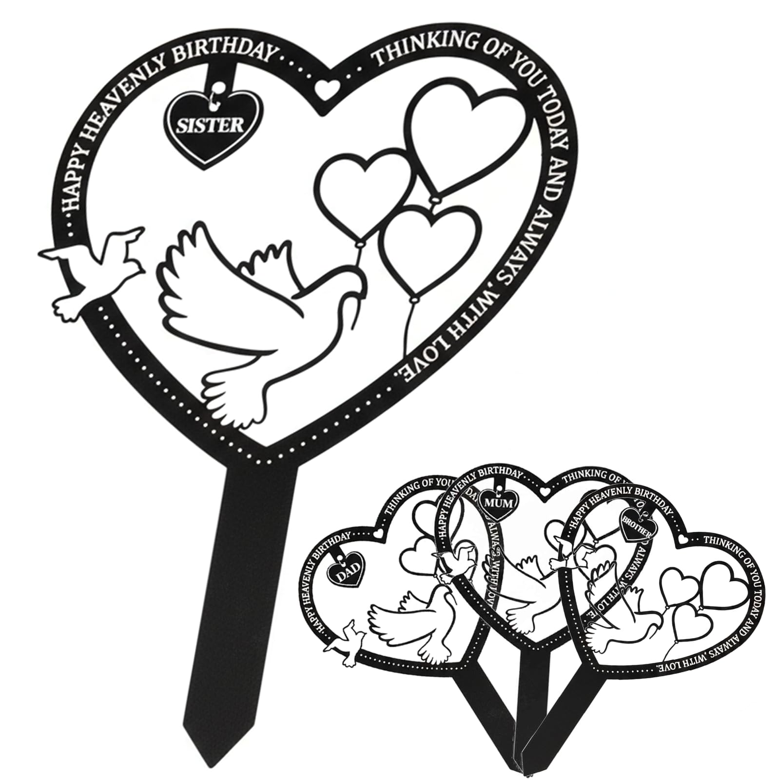 Memorial Heart Grave Plaques, Metal Remembrance Stake Dad Mum Sister Brother, Garden Memorial Markers Permanent Outdoor Ornaments Decorations Tribute for Lawn Graveside (for sister)