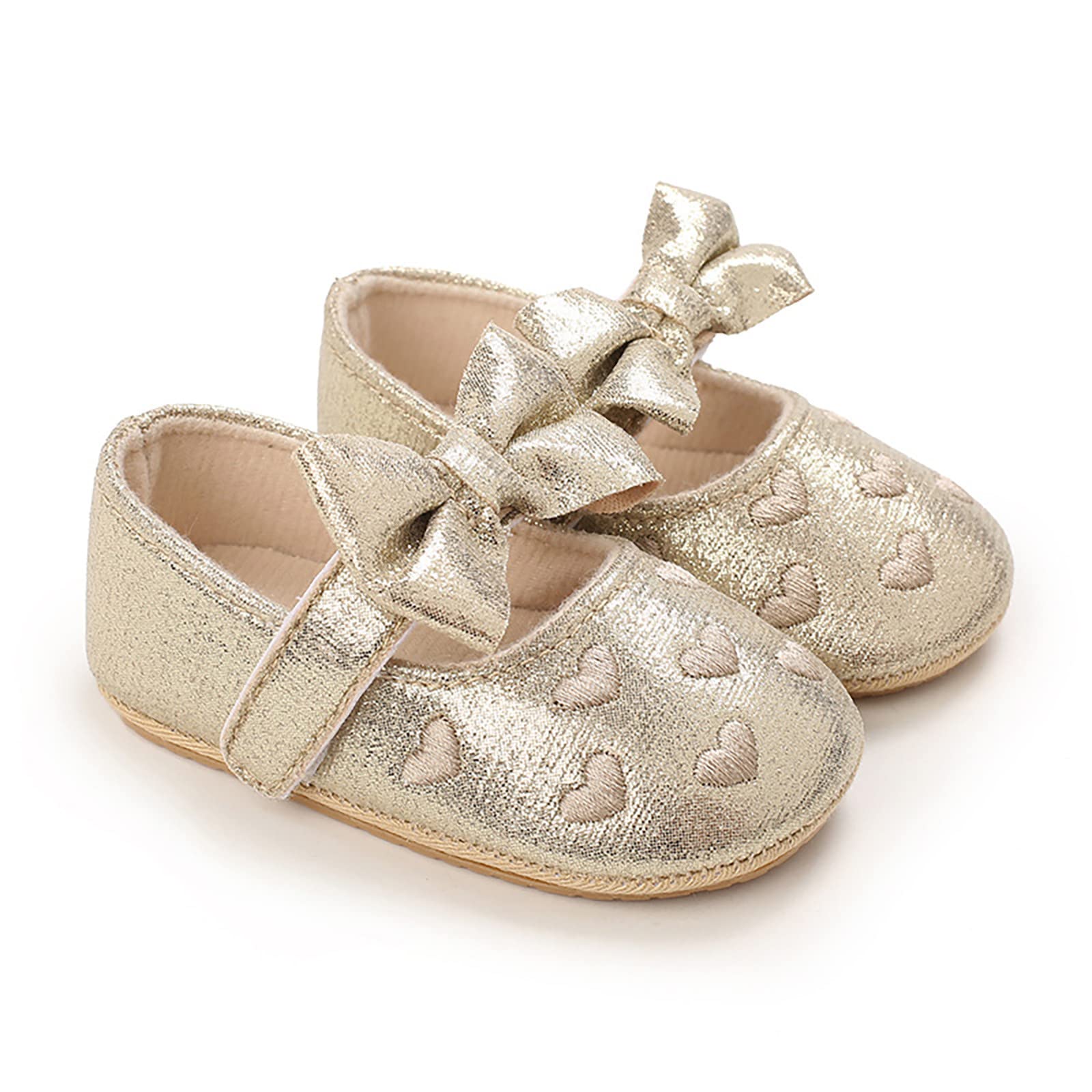 Spring and Summer Children Baby Toddler Shoes Girls Princess Shoes Flat Bottom Light Bowknot Solid Gold Soft and Comfortable Shoes for Toddler Girls (Gold, 5 Infant)