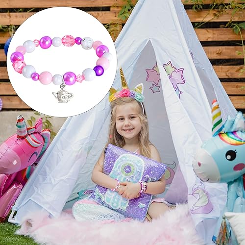 Miniatura 5 de WANGDEFA Juego de 6 pulseras para fiesta de té, suministros de fiesta de té, colgante de tetera, pulsera con cuentas para fiesta de té, fiesta