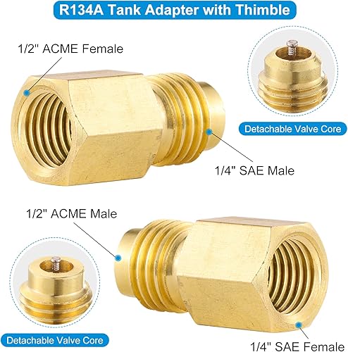 Miniatura 4 de R410A Mini adaptadores divididos, conector de puerto de vacío de carga R410A con hembra de 516 pulgadas a macho de 14 pulgadas y adaptador de tanque