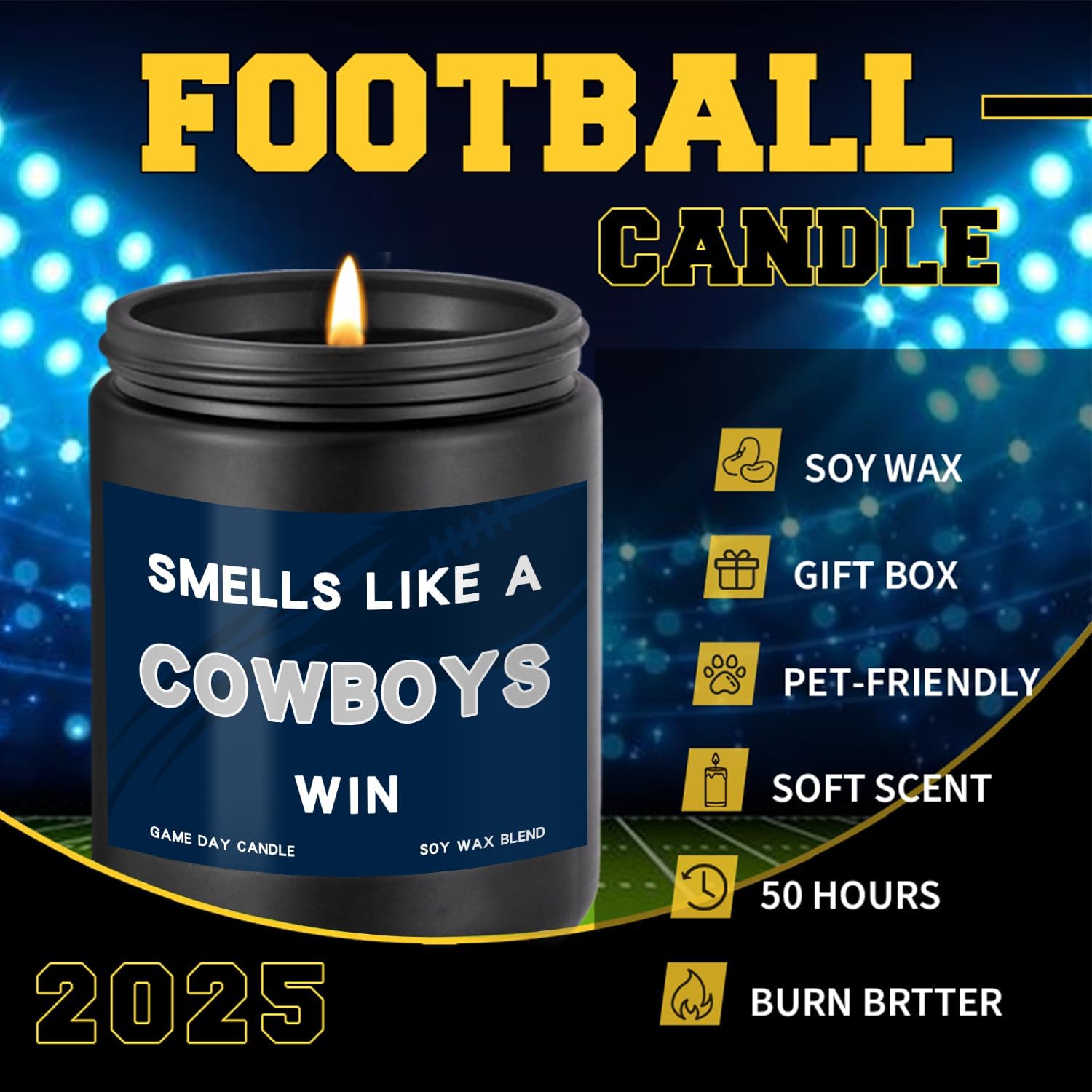 Smells Like A Cowboys Win Scented Candle Football Themed Merch Fan Shop Men Women Sport Stuff Gear Cave Decor Team Decorations Hustband Father Party Day Dad Happy Birthday Cool Funny Gift Ideal image 5