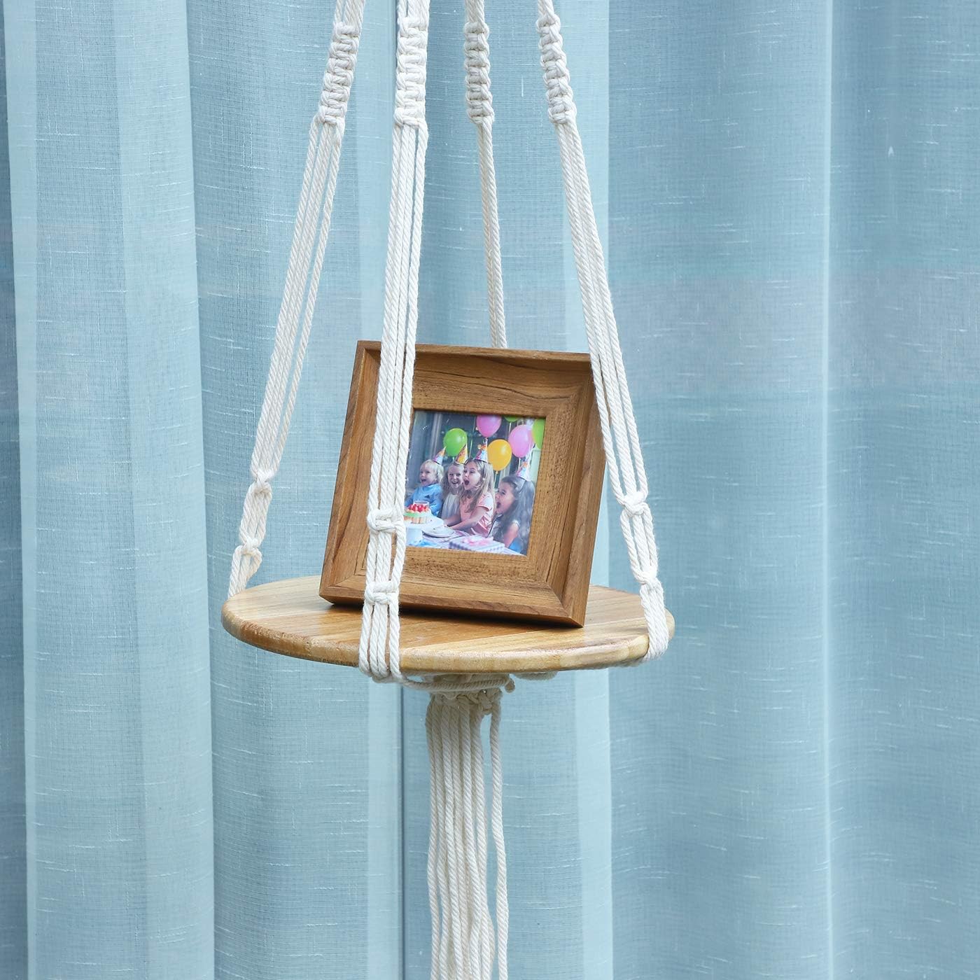 Antner Macrame Plant Hanger Indoor Hanging Planter Shelf Decorative Flower Pot Holder with Wood Tray Boho Bohemian Home Decor, 41 Inch
