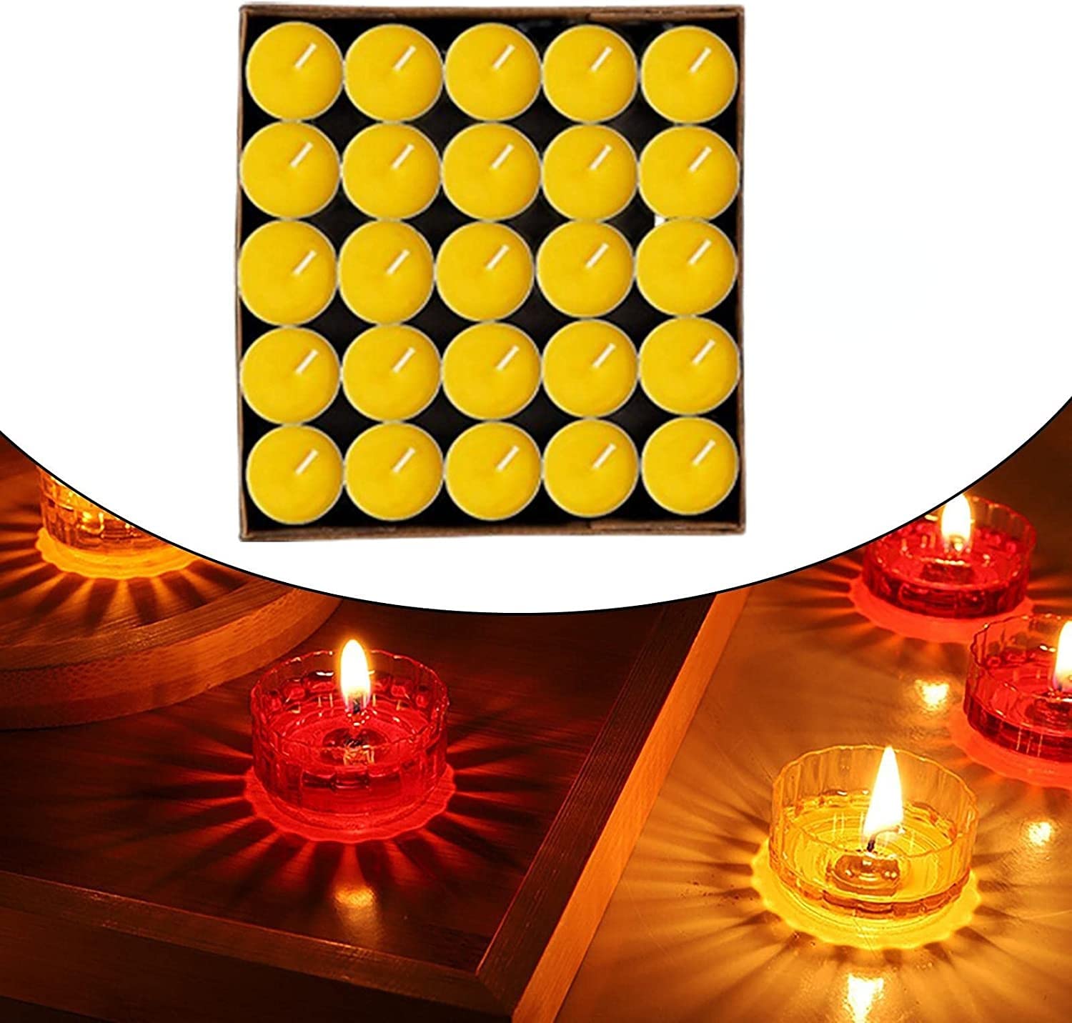Świece buddyjskie dekoracje bezzapachowe lampy masło Ghee, medytacja, podgrzewacze, na ołtarze kościelne, ceremonie, wesela Diwali (4 godziny, 100 szt. żółte)