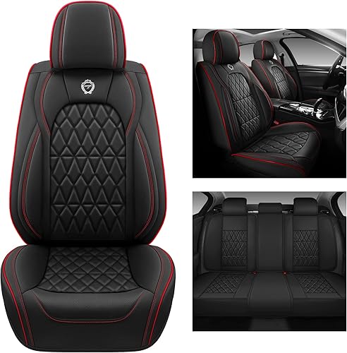 Miniatura 2 de 01 - Juego completo de 5 fundas de asiento de automóvil con cuero impermeable, compatible con bolsas de aire, ajuste universal para la mayoría de