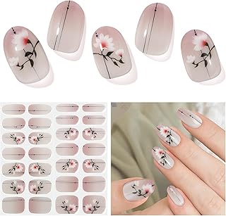 Semi Cured Gel Nail Strips, Longzhu Yarn | 28 pcs Gel Nail Strips Work with Any UV Lamp, Salon Quality UV Nails Stickers, Easy to Apply for Home Nails DIY