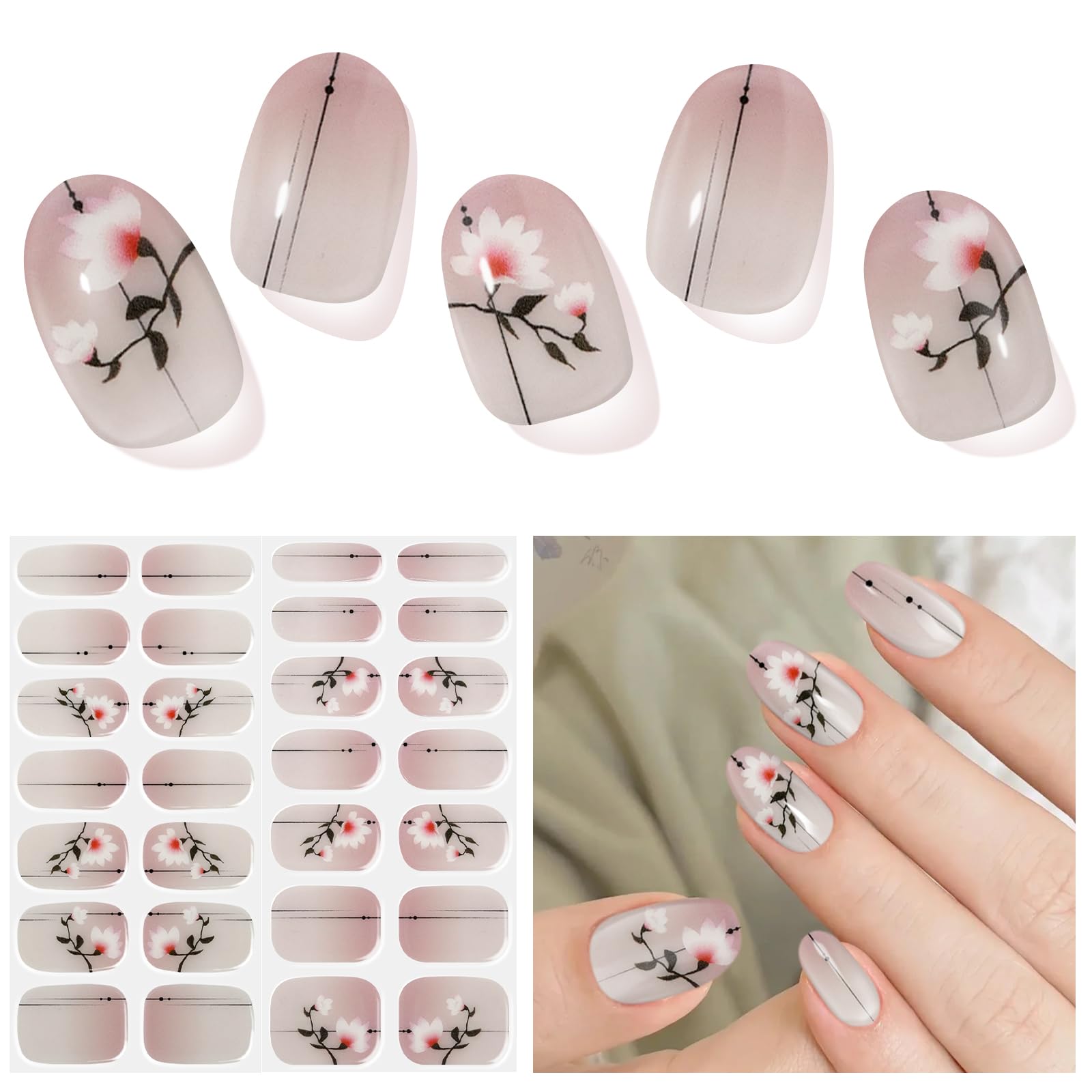 DUKASOU Semi Cured Gel Nail Strips, Longzhu Yarn | 28 pcs Gel Nail Strips Work with Any UV Lamp, Salon Quality UV Nails Stickers, Easy to Apply for