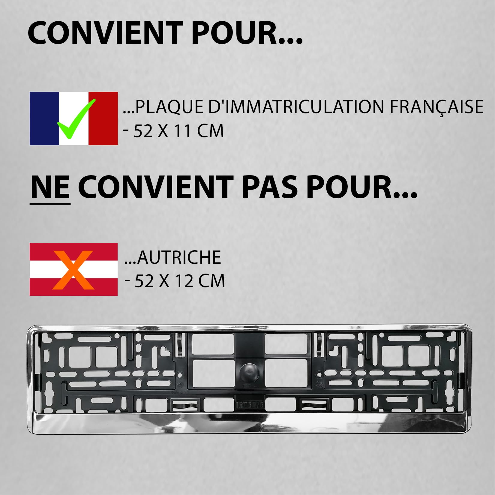 Support Plaque Immatriculation Voiture - [Simple, Durable et sur] - Lot de 2 avec 8 Vis - 520x110 mm - Optique Chrome - Auto Porte Plaque Immatriculation adapté pour Toute Voiture - Fixation Plaque