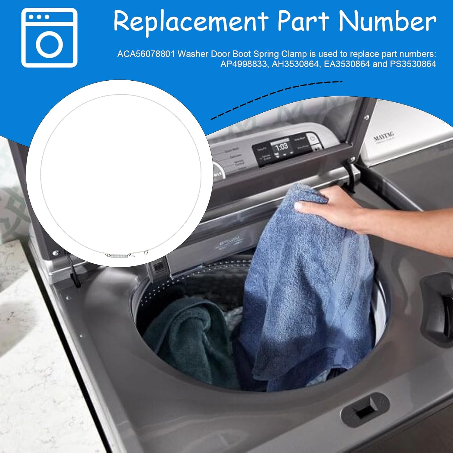 ACA56078801 Washer Door Gasket Retaining Ring for LG Kenmore Front-Load Washing Machines, Clamp Assembly for MDS47123619 LG Front Load Washer Door Seal, Replace AP4998833, with 2 Ring