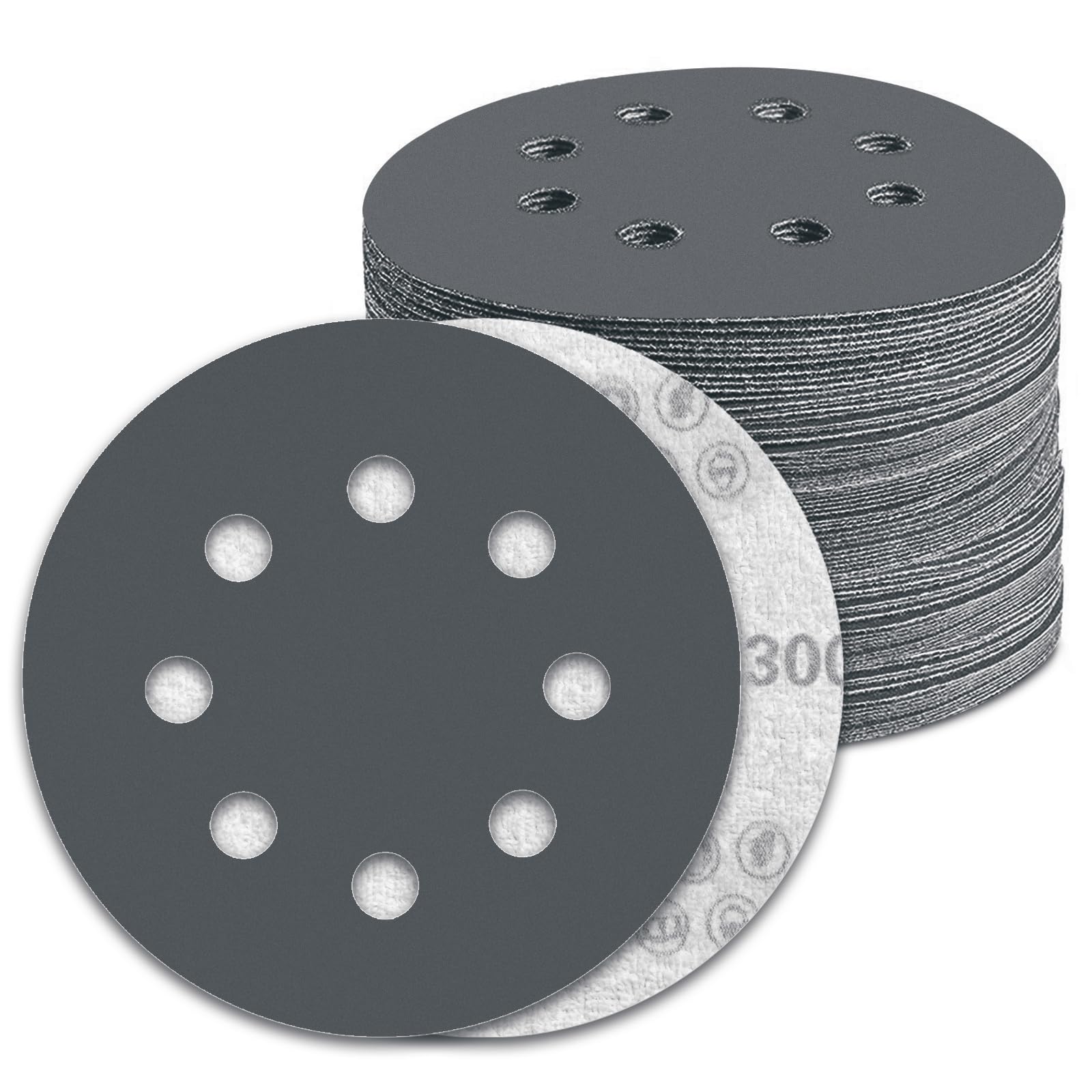 KONGMING 100 PCS 125mm Wet Dry Sanding Discs 8 Hole Grit 3000 Hook and Loop Silicon Carbide Sandpaper for Random Orbital Sander