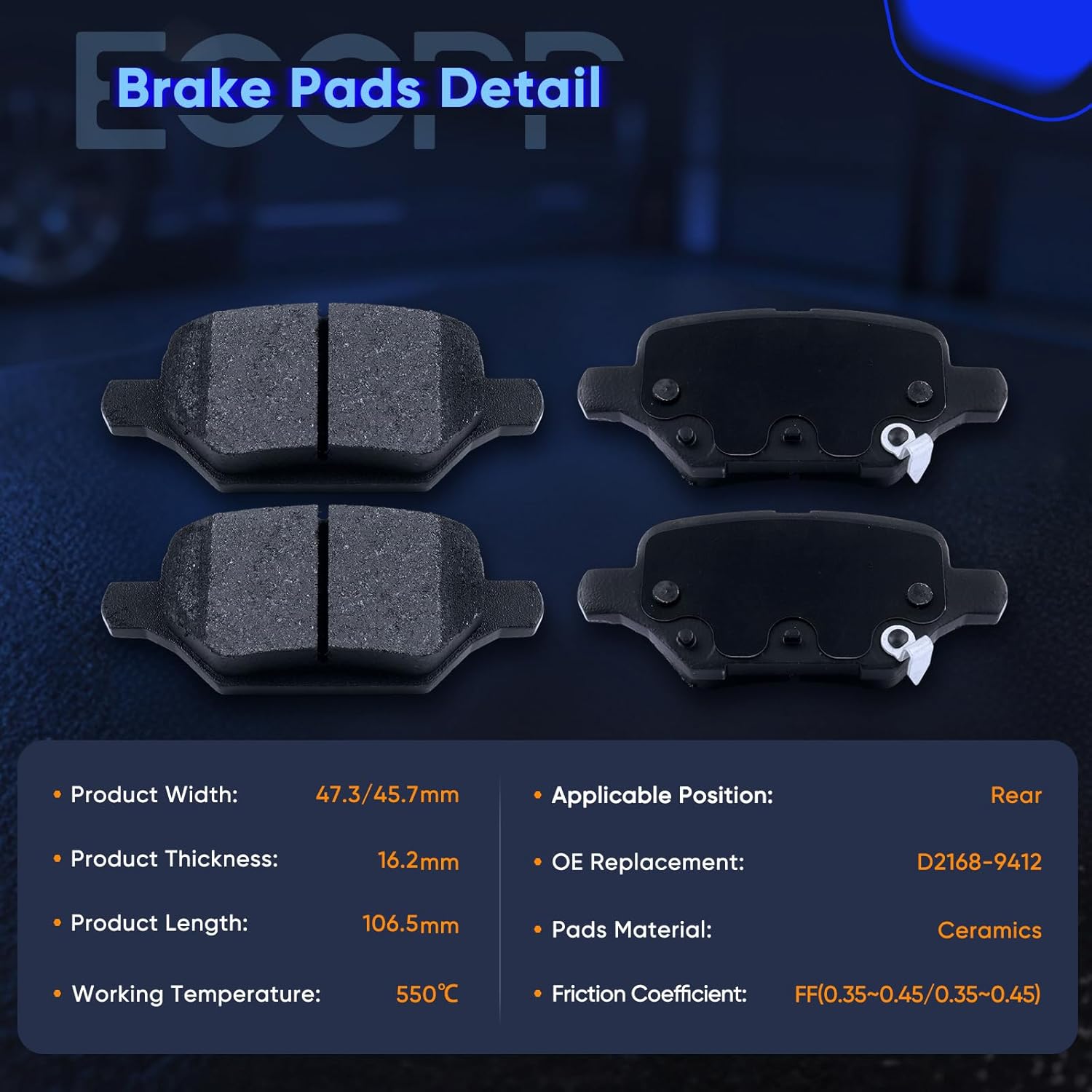 Brake Pads 8PCS ECCPP Front Rear D2019-9144 D2168-9412 compatible for 2018-2022 For Buick For Encore|2018-2022 For Chevrolet For Trax