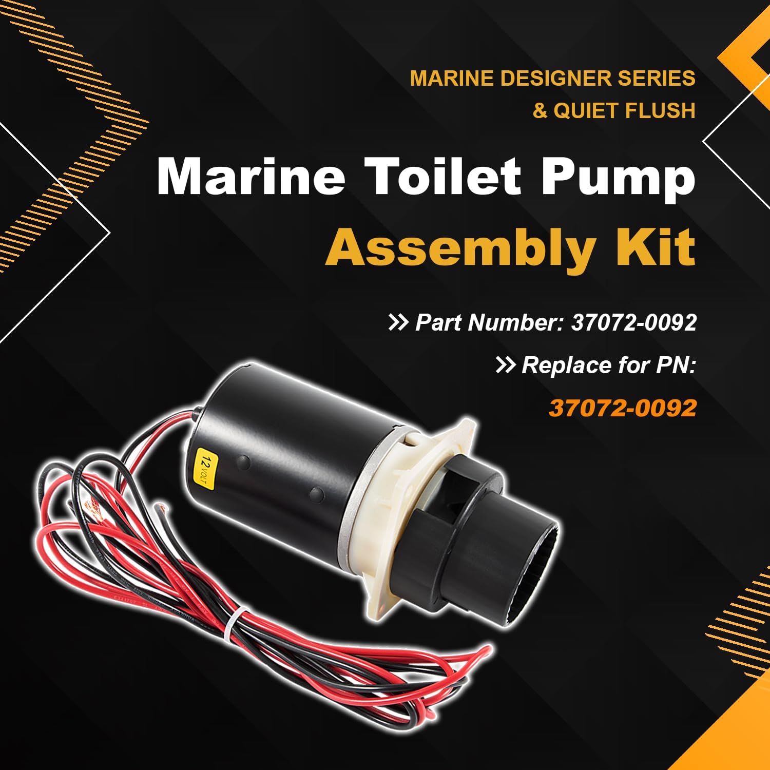 Condition photo showing New/Like New for replace for 37072-0092 marine designer series and quiet flush marine toilet pump assembly kit, waste pump assembly quiet flush 12-volt fit for models 37045, 37245, 37055, 37255, 37075, 37275