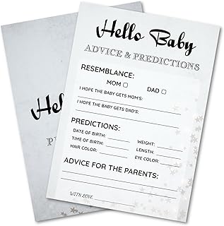 Baby Shower Advice Predictions Resemblance Cards - 30 Player Party Games - Minimalist Light Gray Stars Design - Ready to Play Family Friend 5x7 Inch (Predictions)