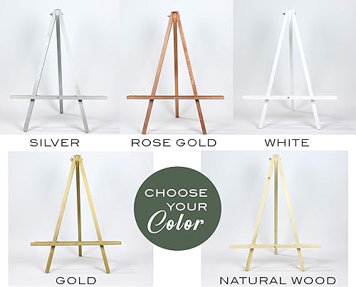 Miniatura 5 de Caballete de mesa de madera para letrero de boda, caballete de mesa para Displa, fabricado en Estados Unidos, viene en madera natural, oro, oro