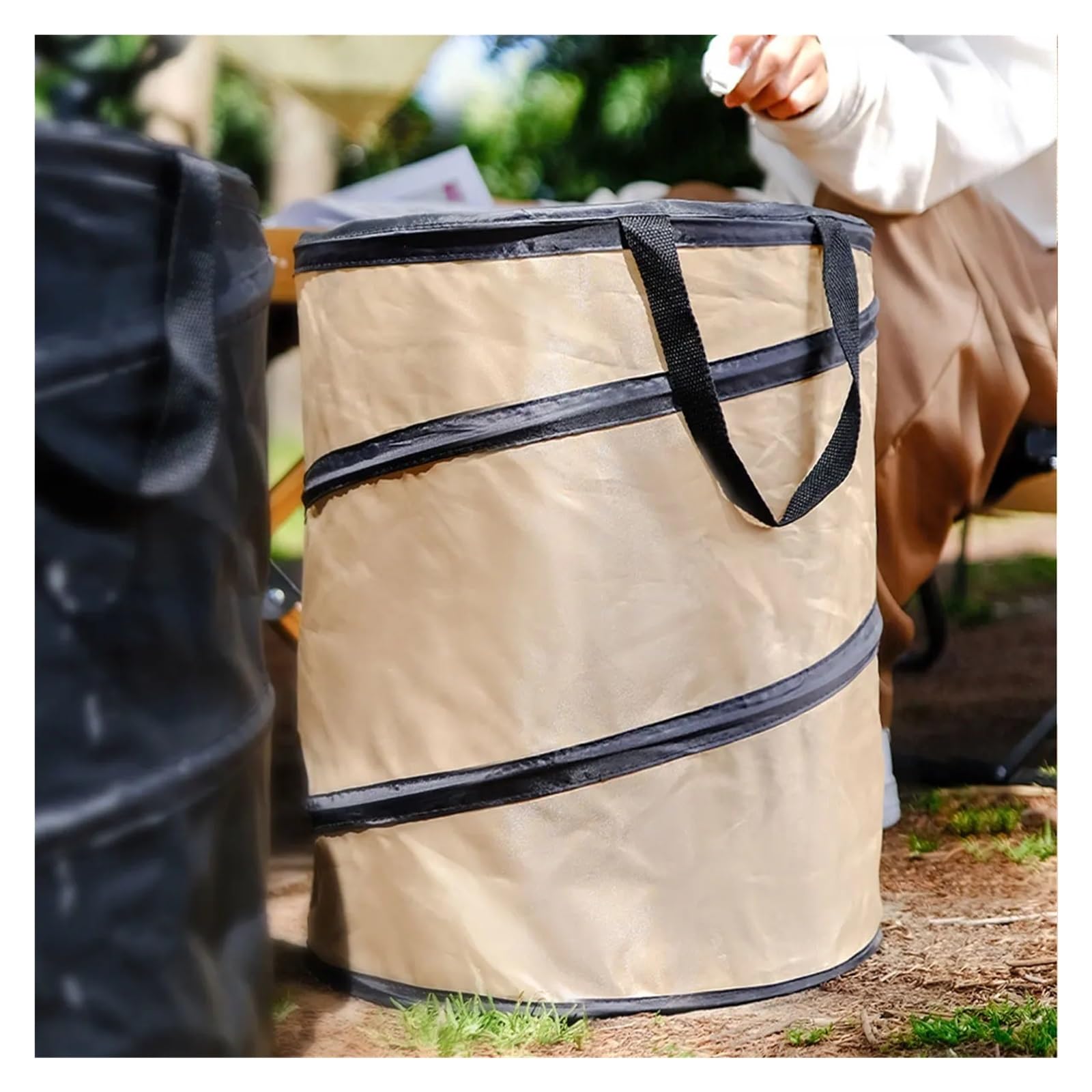Gartensack Pop Up 2 Stück Pop-up-Mülleimer, tragbarer Outdoor-Camping-Klapp-Gartenarbeits-Garten-Müllsack, Leaf Buck(Light Coffee,L)