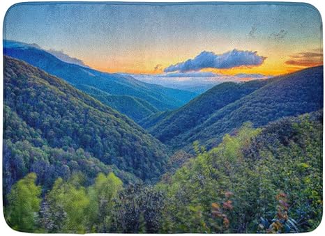 Amazon 玄関マットバスラグ屋外 屋内ドアマットオレンジカロライナブルーリッジパークウェイ夏アパラチア山脈サンセットレッドノースバスルームの装飾ラグバスマット 75x45cm 玄関マット オンライン通販