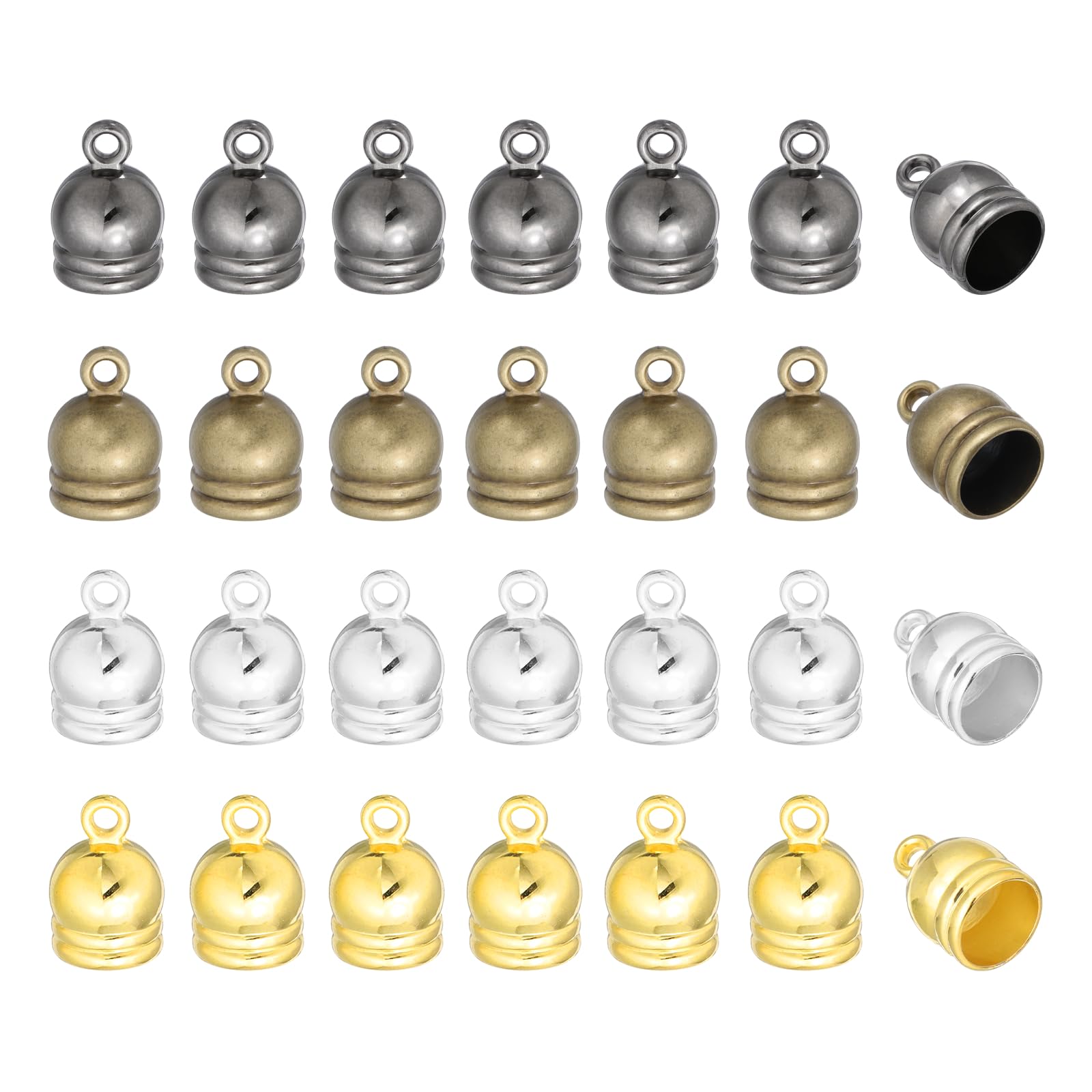 sourcing map 200Pcs Tassel Leather Cords Buckle End Tip Cap, Leather & Metal Cord Ends Suede Fiber Crimps Beads Caps for Jewelry Making DIY Pendant, Gold, White K, Bronze, Smoke-Black (15x21mm)