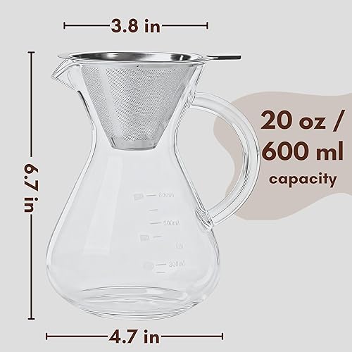 Miniatura 2 de Cafetera vertida, jarra de vidrio de borosilicato, filtro sin papel reutilizable de acero inoxidable, para el hogar, la oficina, restauración y