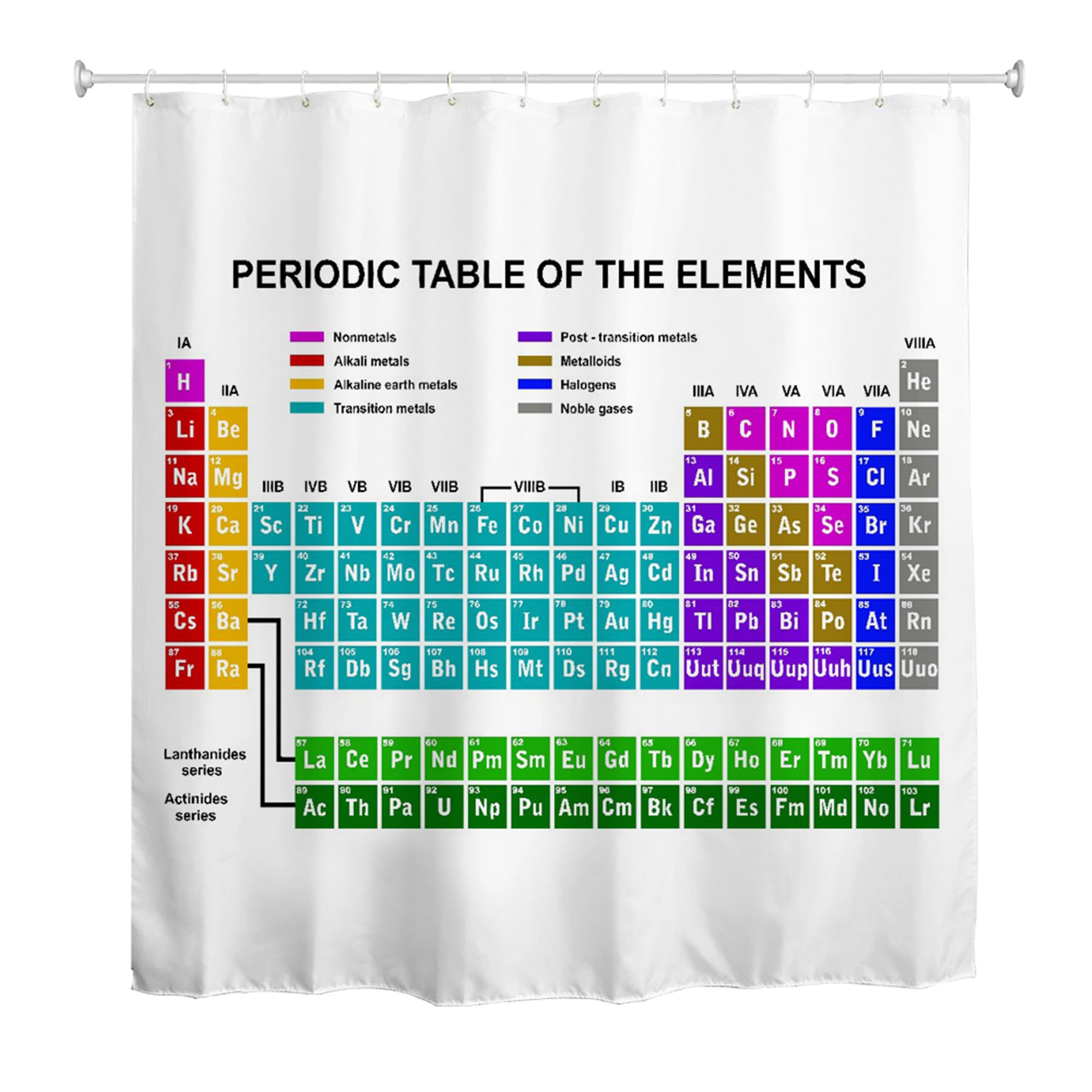 goodbath Periodic Table Shower Curtain 180 x 200 cm, Chemical Elements Waterproof Polyester Fabric Bath Curtain for Bathroom Bathtub Hotel