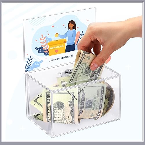 Miniatura 7 de Paquete de 8 cajas de donación de acrílico con candado y soporte para letreros, caja de sugerencia transparente, caja de comentarios de votación de
