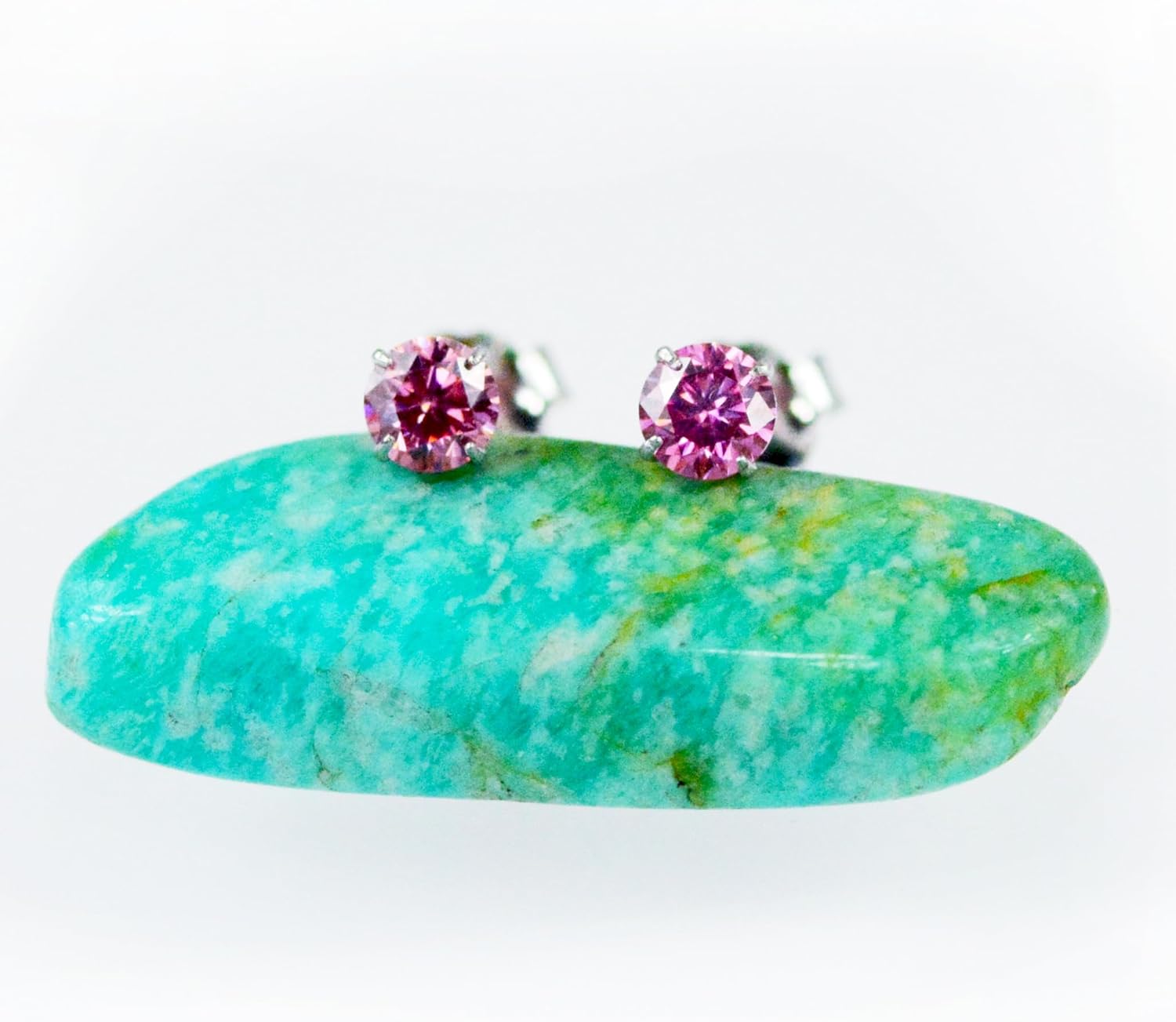 Small 3MM Pink Genuine Moissanite Diamond Earrings, Dainty Studs, 925 Sterling Silver