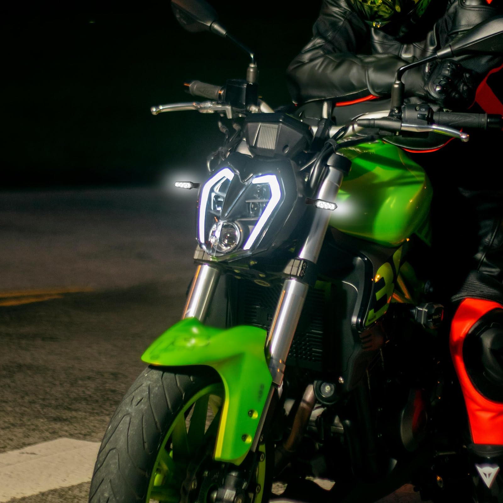 evermotor Mini 3-Perlen-Design LED Blinker Motorrad E-geprüft,CNC Aluminium Gehäuse,12V 4 Stück, mit Positionslicht,Universal für E-Bike/Scooter,2x Amber & Weiß,2x Amber & Rot