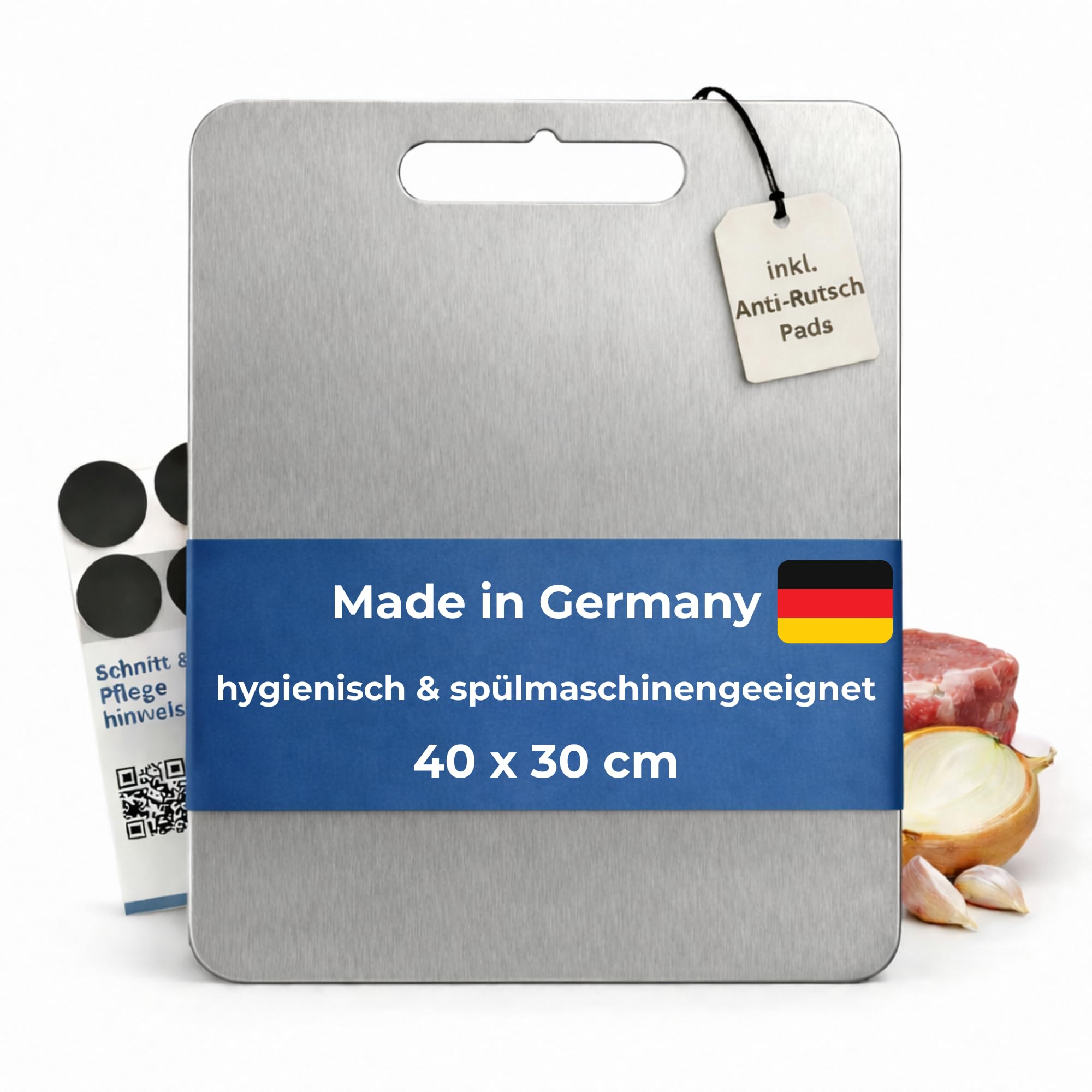 Edelstahl Schneidebrett 40x30 cm - glatt, Made in Germany
