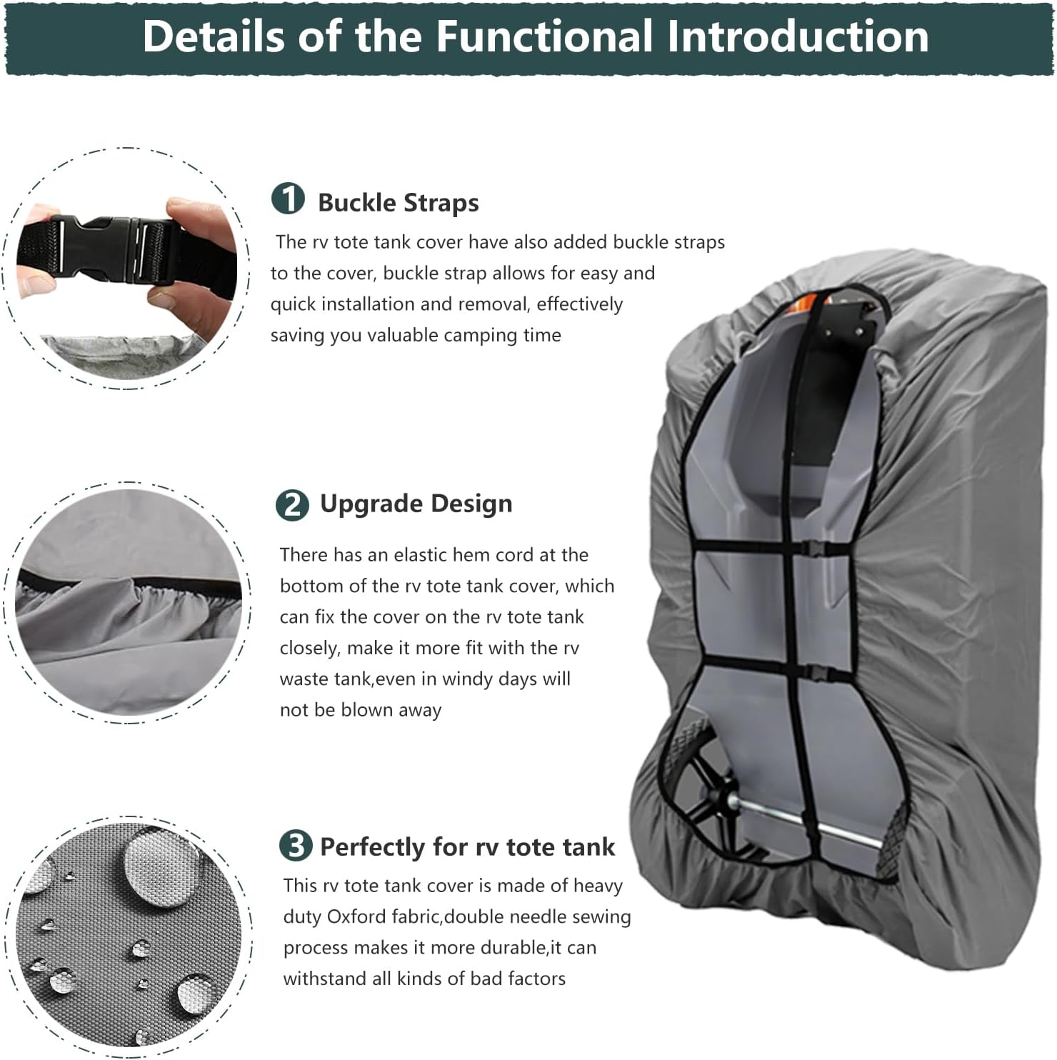 RV Tote Tank Cover,Heavy Duty Waterproof Portable RV Tote Tank Cover,for 28-36 Gallon Portable RV Tote Tanks.(Only Covers,Grey)