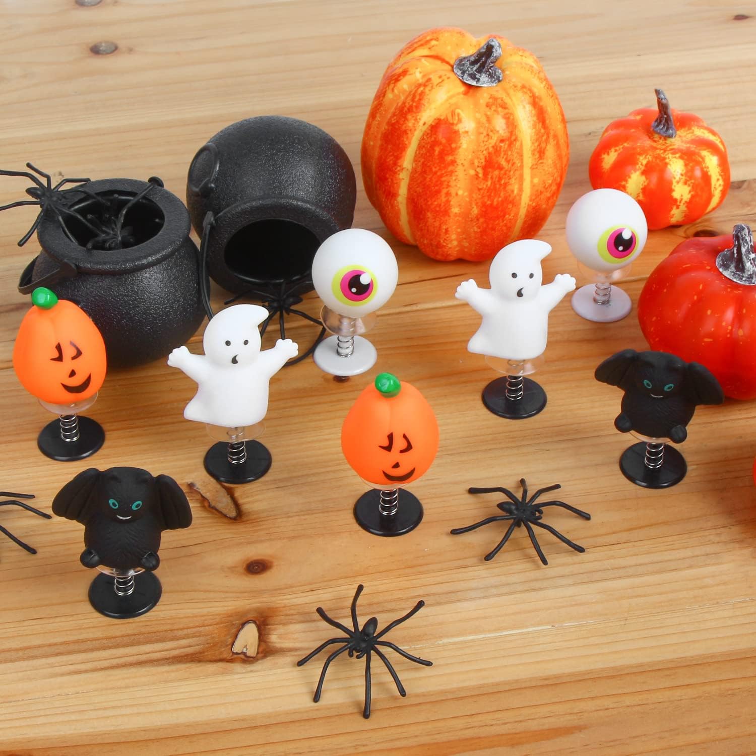 VEYLIN 8 Halloween Jumping Poppers Spring Jump Up Toys for Kids Party Favors Fillers Classroom Gifts, Black, White, Orange, Small - Image 3