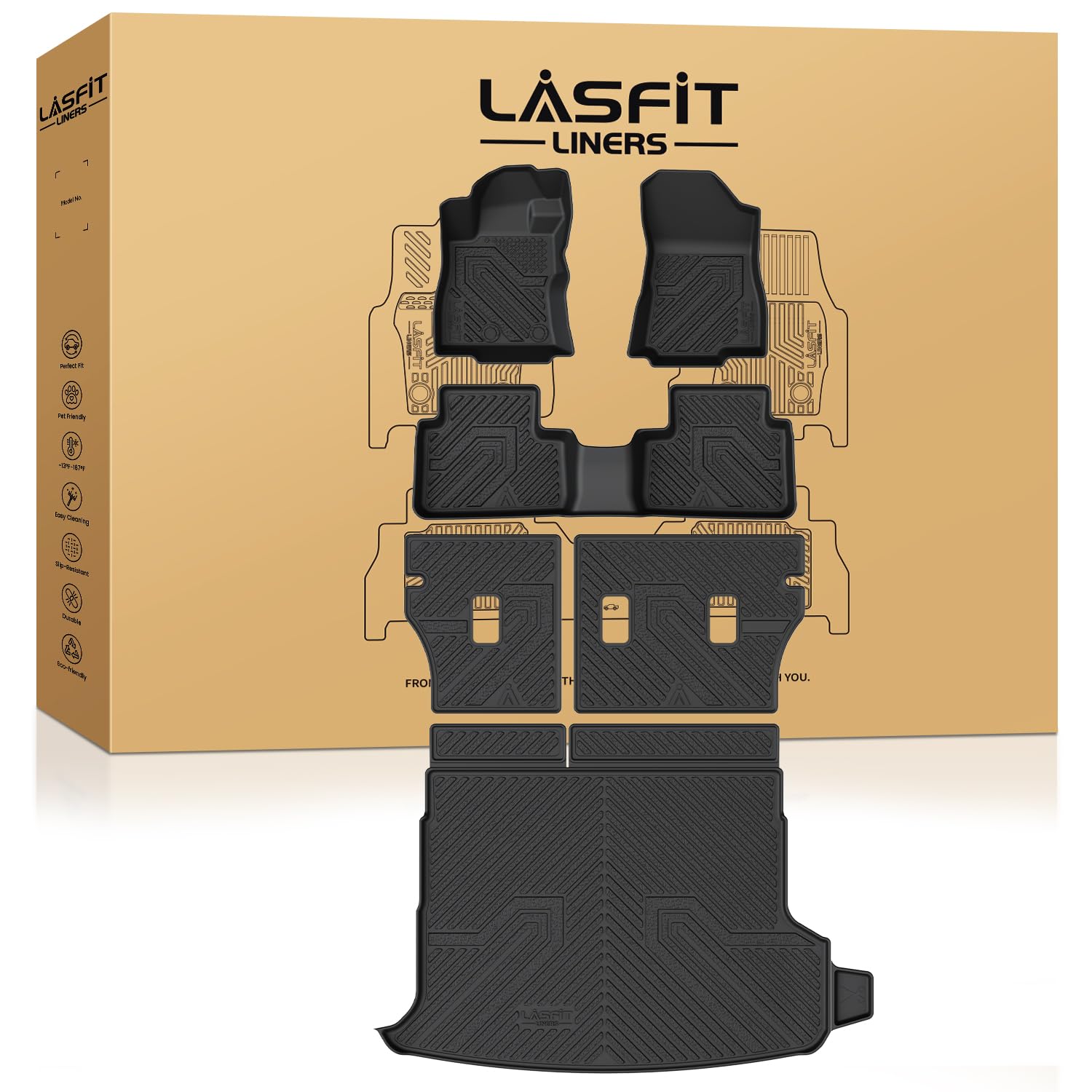 LASFIT Floor Mats Backrest Cargo Mats for Subaru Forester 2025 Fit Hybrid Not for Gas All Weather TPE