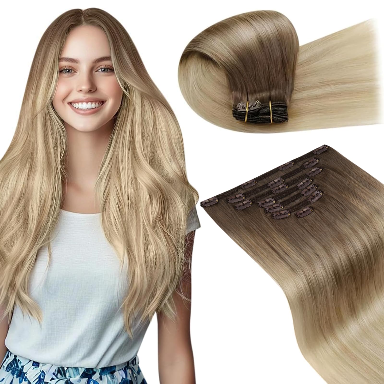 LaaVoo Extensions Echthaar Echt Haar Extension Clip Haarverlängerung Echthaar