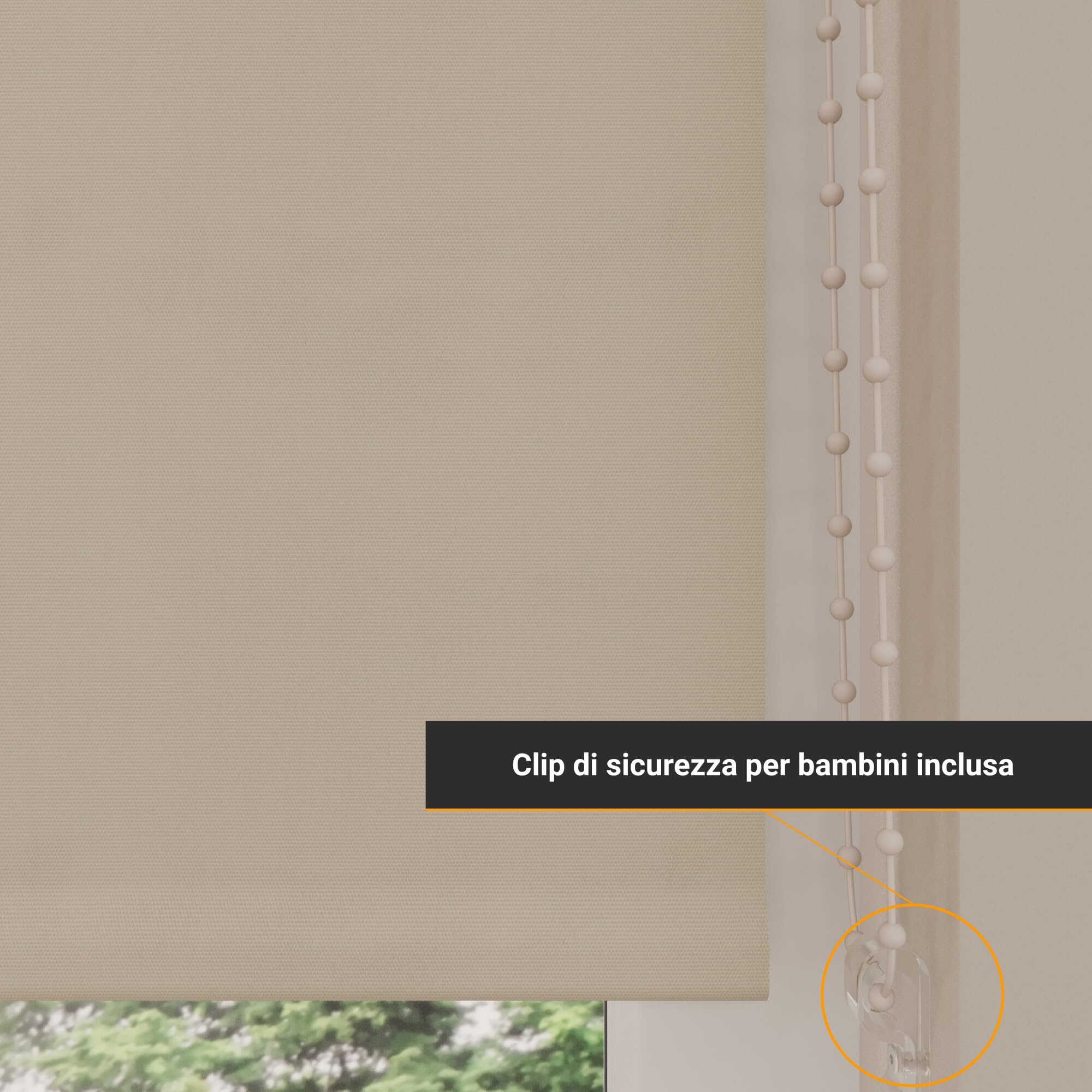 DTCH® Tenda a rullo oscurate senza fori 140 x 190 cm (LxA) sabbia, disponibile in larghezze da 40 a 240 cm, inclusi supporti a pinza, accorciabile autonomamente, tende a pinza