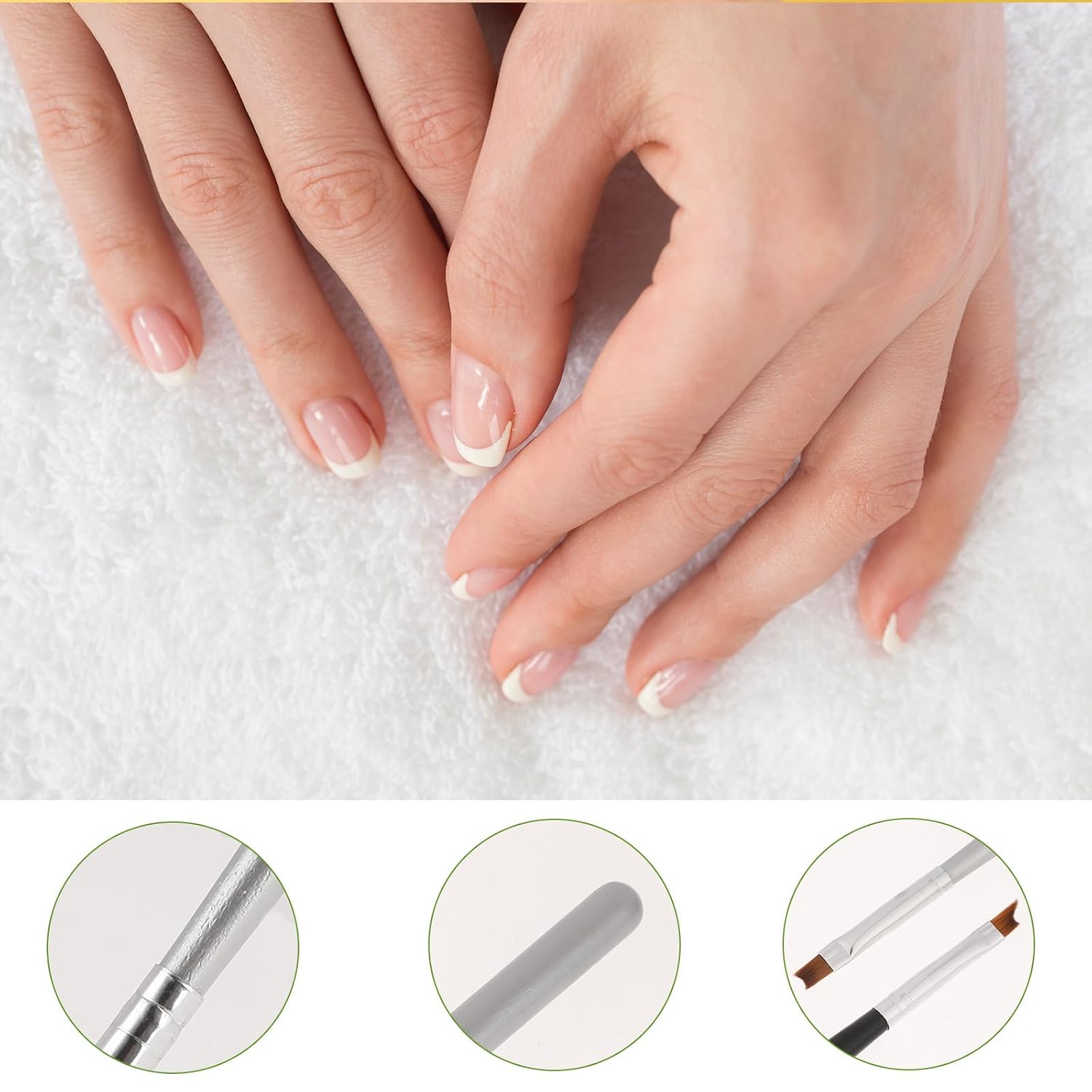 6 Pcs French Tip Nail Brushes Set Oblique Head Tip Nail Brushes 3 Oblique Head Brush 3 Moon Shape French Brush with Wood Handle for Nails Tips UV Gel Acrylic Painting Drawing Pen